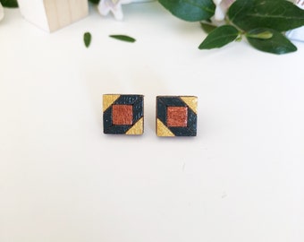 Hydraulic mosaic earrings, reclaimed and hand-painted wooden earrings, motherday gift, stepping on barcelona