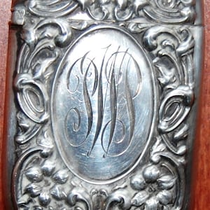 Antique Sterling Silver Engraved Match Safe/Wood Match Holder