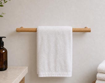 Wooden Towel Bar in Oak or Walnut, Wall Mounted Bathroom & Kitchen Rail