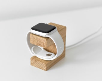 Wooden Stand Charger for Apple Watch, Magnetic Fast Wireless Induction Charging Station. Made from Solid Oak Wood.