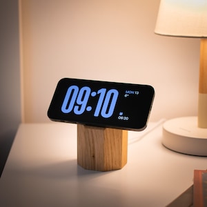 Wooden MagSafe Wireless Charger for Apple iPhone, Android. Fast Qi2 25W Induction Station Stand Magnets Type C cable. All Wooden Oak Design