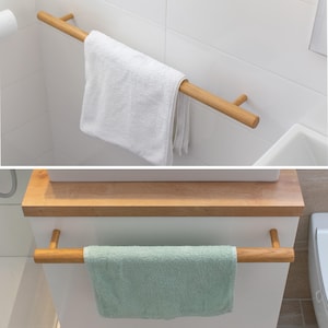 Houten rond handdoekdroogrek. Moderne wandmontage houder hanger handvat bar stang rail lange droger. Voor badkamer of keuken. Eiken, walnoothout.