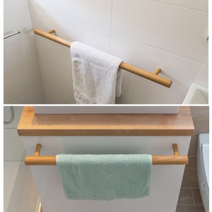 Wooden Round Towel Drying Rack. Modern Wall Mounted Holder Hanger Handle Bar Rail Long Dryer. For Bathroom or Kitchen. Solid Oak wood.