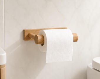 Wooden Toilet Paper Holder, No-Drill Adhesive or Hidden Screw Wall Mount