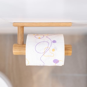Porta rotolo di carta igienica in legno Nastro autoadesivo super resistente. Minimalista Autoportante da parete per bagno Rotondo Rovere Noce