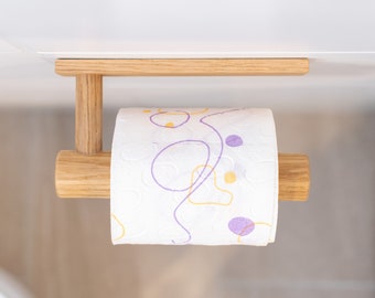 Portarrollos de papel higiénico de madera Cinta autoadhesiva súper fuerte. Soporte minimalista de madera de roble redondo montado en la pared para baño.