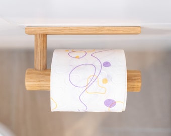 Toilet Paper Roll Wooden Holder Super strong Self-adhesive tape. Minimalist Free Standing Wall Mounted  for Bathroom Round Oak Walnut wood