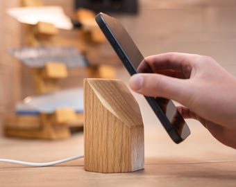 Wooden MagSafe Wireless Charger for iPhone, Android | Qi2 25W Fast Magnetic Station Stand. Handmade Desk Nightstand Holder.