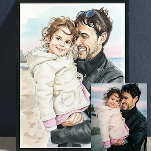 Custom Portrait From Photo, Watercolour & Pen Illustration - Custom family Art