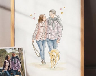 Your Watercolour Gift, Custom Watercolour from photo, Personalised Family Portrait, Gift for her, couples