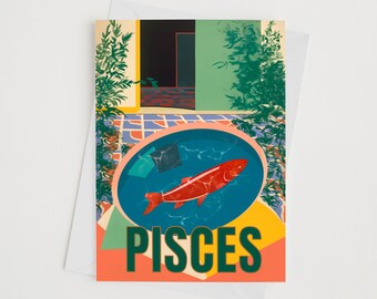Pisces zodiac greeting card - star sign card - art card - birthday - greeting card
