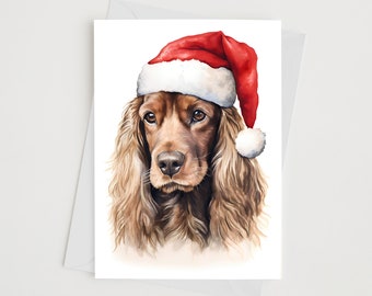 Cocker Spaniel Christmas card - Dog Lover - Christmas card - Santa hat - Personalised card