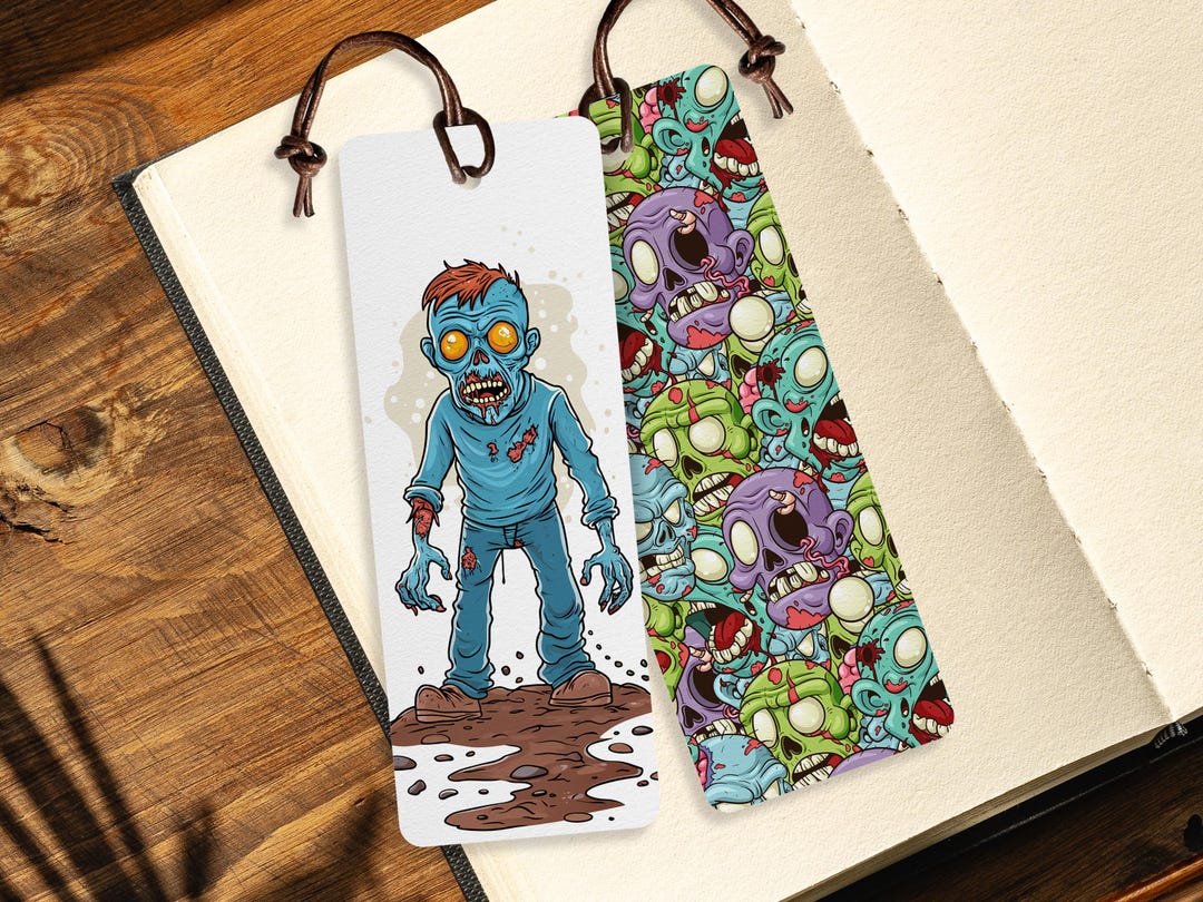 Zombie Horror Bookmark, Double Sided, Creature, Book Worm, Stationery ...