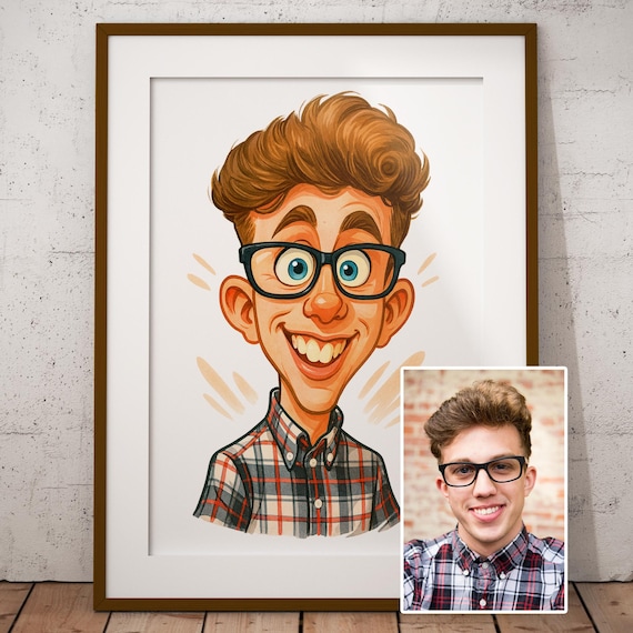 Custom Funny Caricature Portrait from Photo – Personalized Cartoon Print Gift, Unique Digital Artwork for Birthday, Wedding, Anniversary