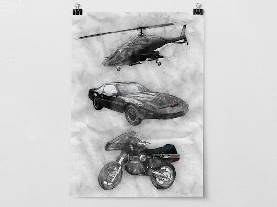 80s TV Vehicles Art Poster Print Portrait - Airwolf Knight Rider