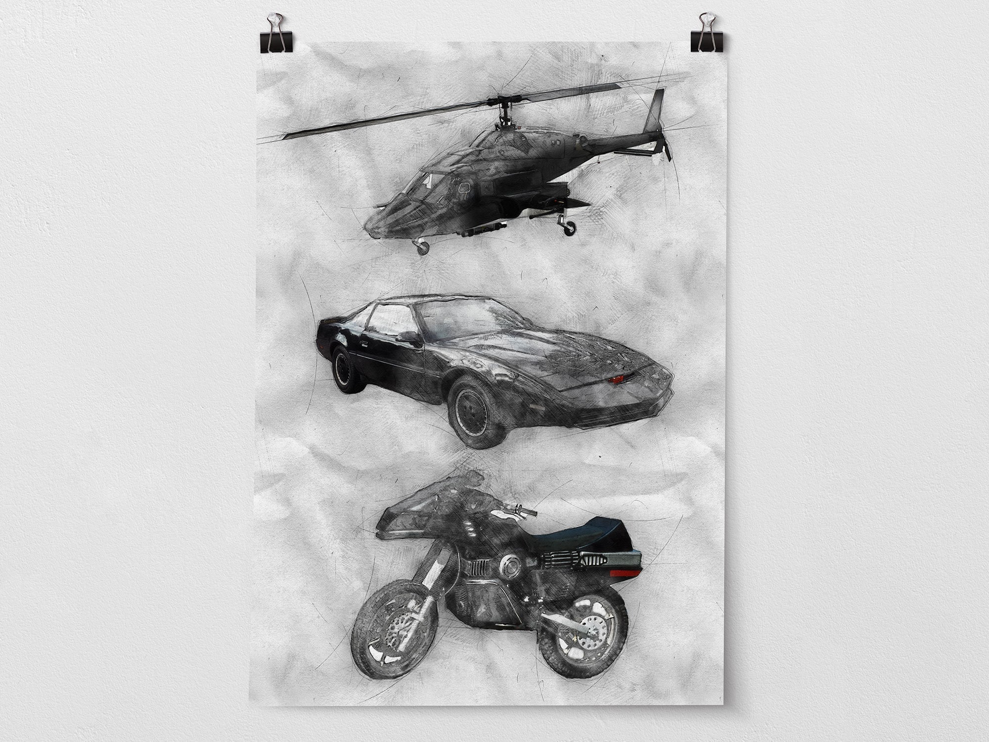 80s TV Vehicles Art Poster Print Portrait - Airwolf Knight Rider 