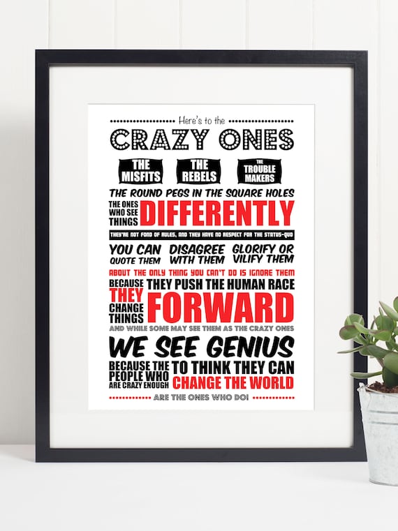 Here Is For The Crazy Ones Here's to the Crazy Ones Steve Jobs Quote Art Print Poster - Etsy