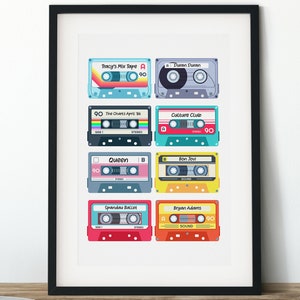 Personalised Cassette Tape Playlist Retro Print Poster Wall Art