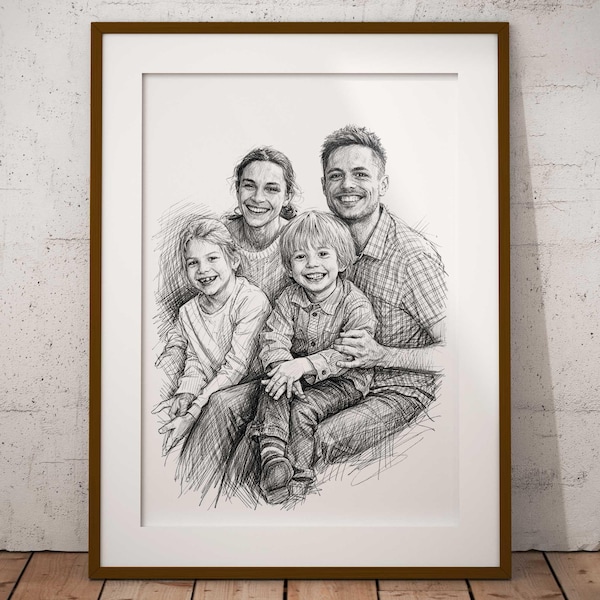 Custom Pencil Sketch from Photo, Custom Portrait Drawing Print, Bespoke Family Portrait, Pet Couple Gift, Posted Print UK, Digital art