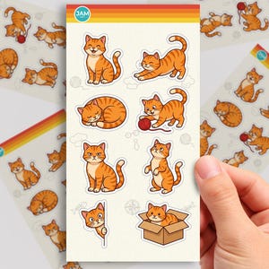 Ginger Tom Cat Sticker Sheet, Cute Orange Tabby Cat Stickers, Kitty Decals, Cat Lover Gift, Journal Planner Stickers