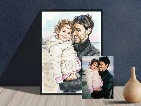 Custom Portrait From Photo, Watercolour & Pen Illustration - Custom family Art
