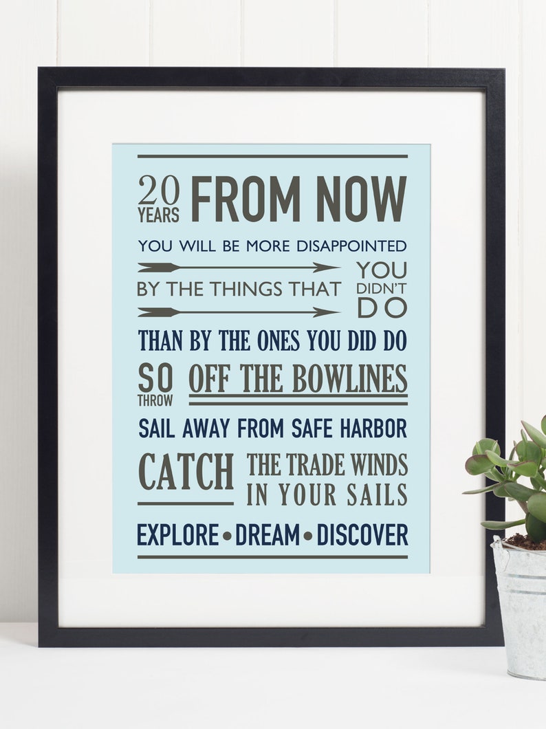 20 Years From Now Mark Twain Quote Typography Art Print Etsy
