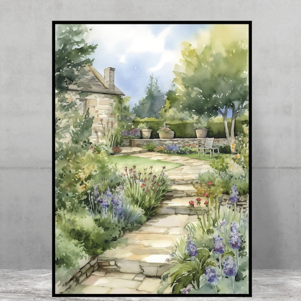English country garden  - English countryside scene - poster - print - home decor - kitchen print