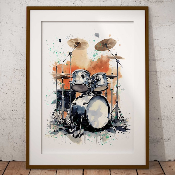 Drum Kit splash art print - music lover - music art - modern splash art - Drums - home decor - gift