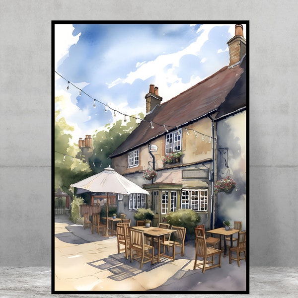 English Country pub  - English countryside scene - poster - print - home decor - kitchen print