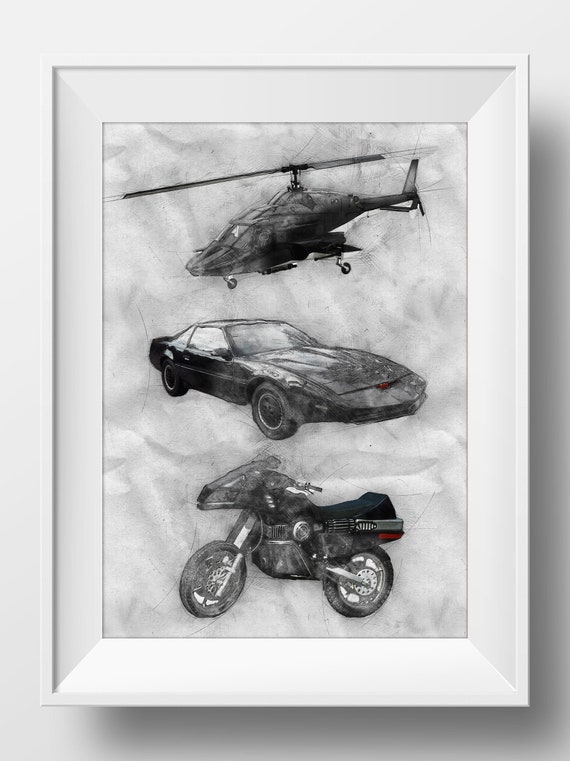 80s TV Vehicles Art Poster Print Portrait - Airwolf Knight Rider