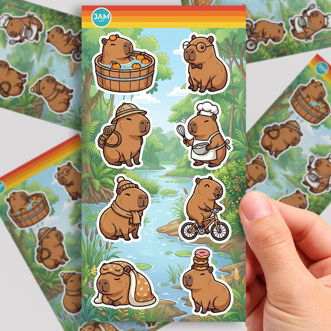 Cute Capybara Sticker Sheet, Animal Stickers, Planner Journal Scrapbook ...