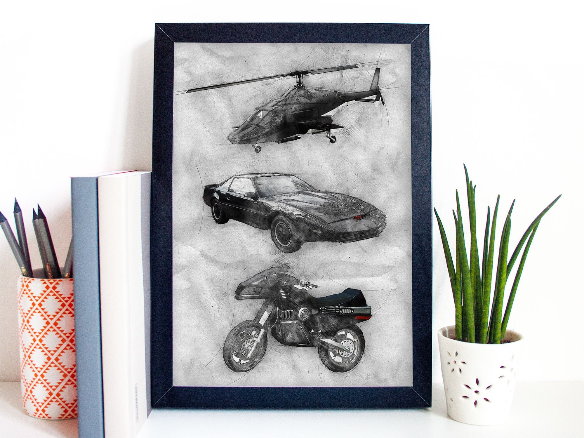 80s TV Vehicles Art Poster Print Portrait - Airwolf Knight Rider