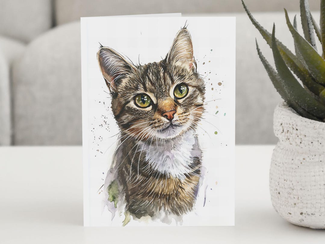 Tabby Cat Greeting Card | Cat Lover | Watercolour | Birthday Card - Etsy UK