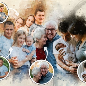 Family Portrait From Multiple Photos - Combine Image Into One Portrait  - Digital Art Print Painting