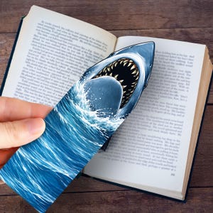 Shark Bookmark, Premium Die Cut Ocean Bookmark, Great White Shark Book Lover Gift, Unique Matte Card Bookmark for Readers