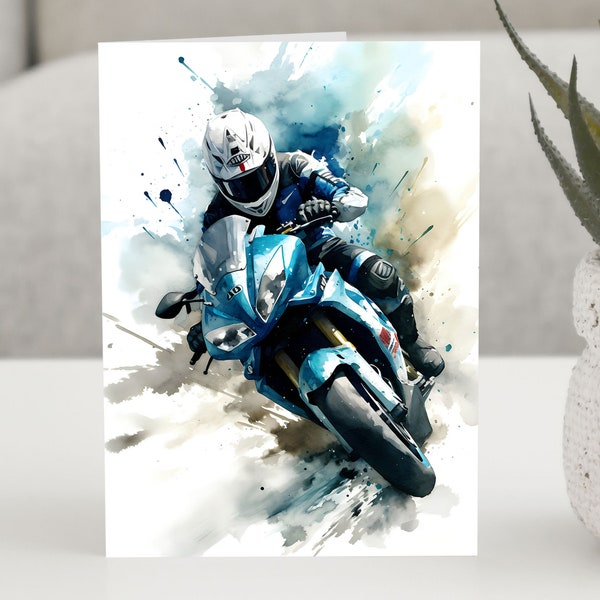 Motorbike  card | Motor sports Fan | Greetings card | Fathers day card | Birthday Card | watercolour art print