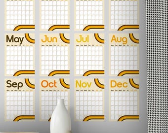 Monthly Wall Planner | Large or Extra Large | Retro Design | Undated Wall Planner | Perpetual Calendar | Digital Download