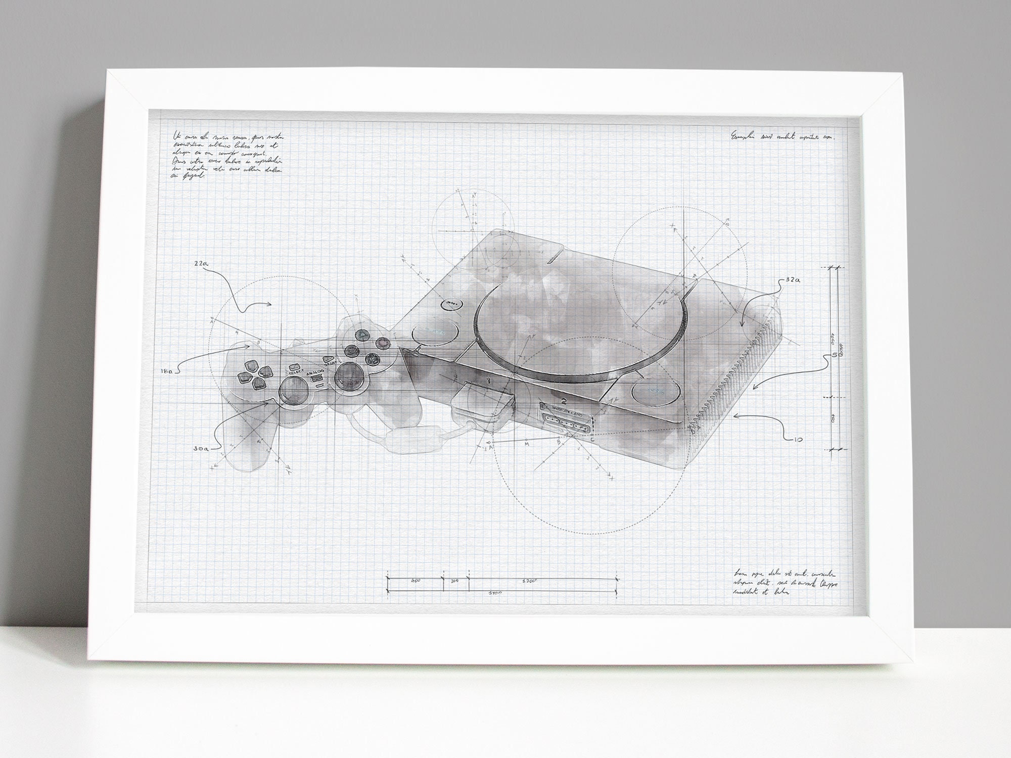 Playstation Console Concept Sketch - Art Poster Print - Retro 80s