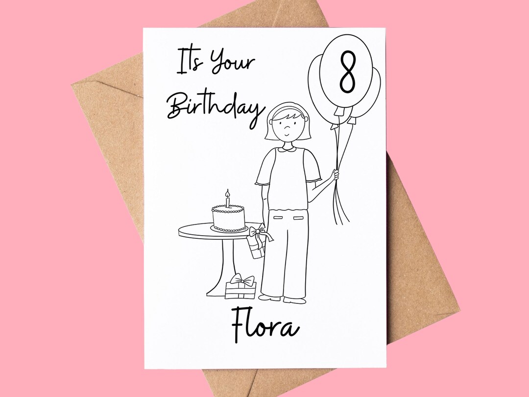 Happy Birthday Card Girl Age Card Personalised Greeting Card Hand Drawn ...
