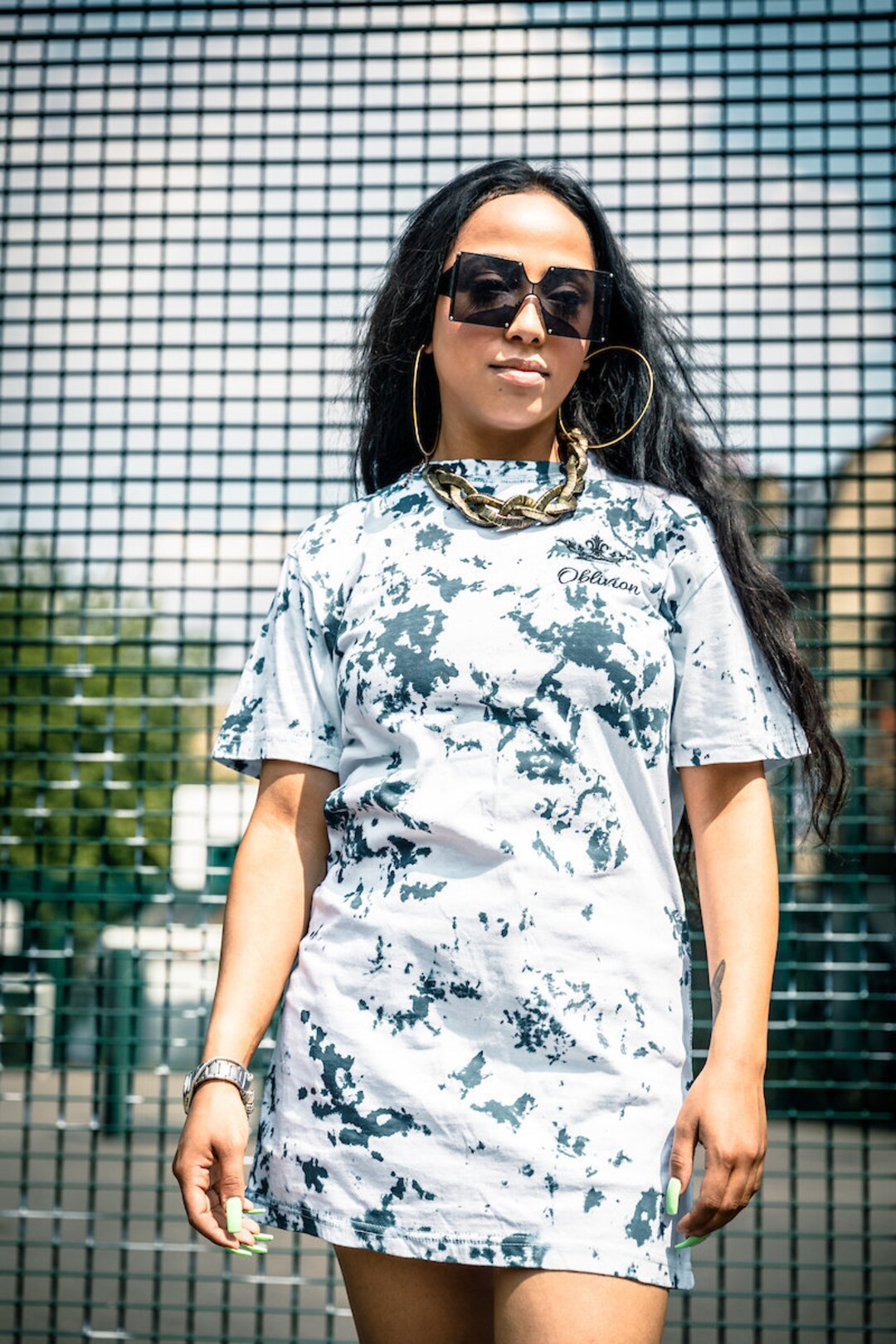 black and white tie dye t shirt dress