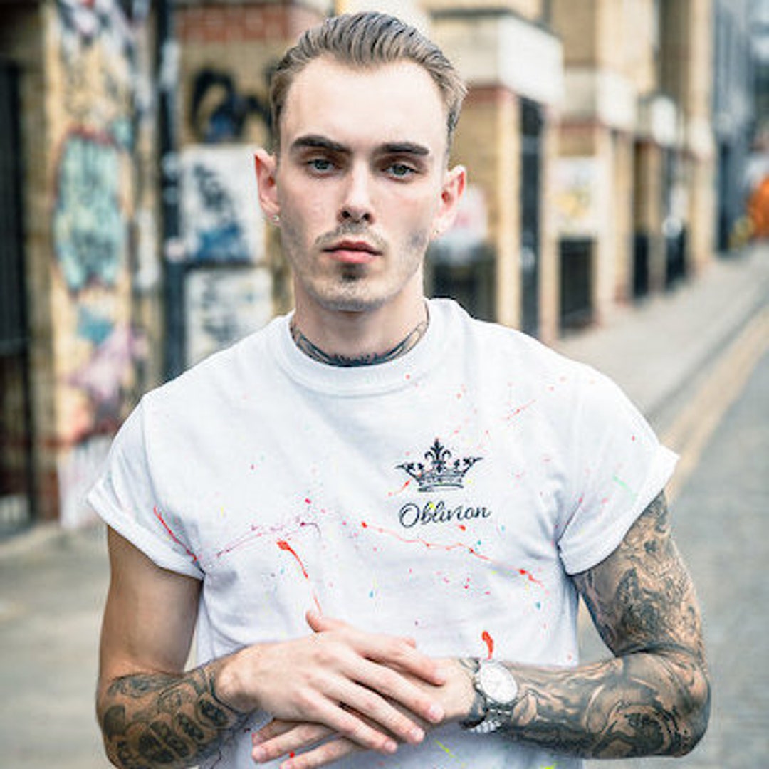 White Unisex Short Sleeve UV Neon Paint Splash Tshirt Etsy