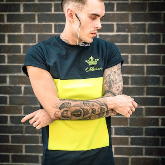 Unisex Black Short Sleeve T-shirt With Luminous Yellow Flock