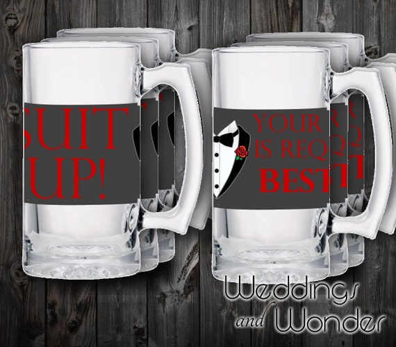 bulk suit up groomsman proposal beer mug etsy