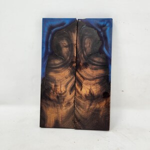 Pair of Hybrid Bookmatched Rare Desert Ironwood with Blue Alumilite Epoxy Resin Knife Scales, Handle Scales, #DI70 - READY to SHIP