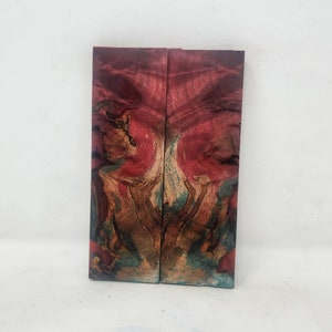 Pair of Stabilized Double Dyed Red and Blue Figured Big Leaf Maple Burl Knife Scales Handle Scales Knifemakers Material MB284- READY to SHIP
