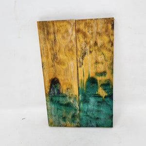 Pair of Stabilized Triple Dyed Gold, Green, Purple Figured Quilted Maple Knife Scales Handle Scales Knifemakers Material QM22 -READY to SHIP