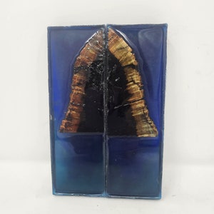 Pair of Hybrid Stabilized Rare Desert Ironwood Burl with Translucent Blue Alumilite Resin Knife Scales, Handle Scales, #DI15- Ready to SHIP