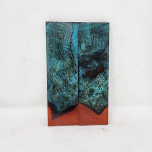 Pair of Hybrid Stabilized Blue Dyed Spalted Maple Burl Orange Copper Alumilite Epoxy Resin Knife Scales Handle Scales, #MB63 - Ready to SHIP