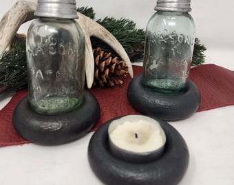 Blacksmith Hand Forged Hammered Steel Iron Sturdy Heavy Duty Rustic Round Tea Light Votive Candle Holder, Salt Shaker Holder