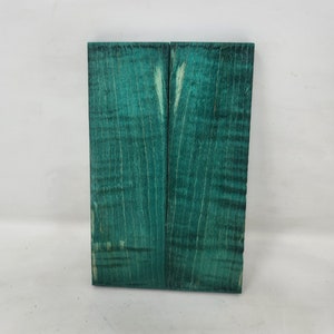 Pair of Bookmatched Stabilized Teal Green Dyed Curly Maple Knife Scales, Tiger Maple Handle Scales, Knife Material, #CM54 - READY to SHIP